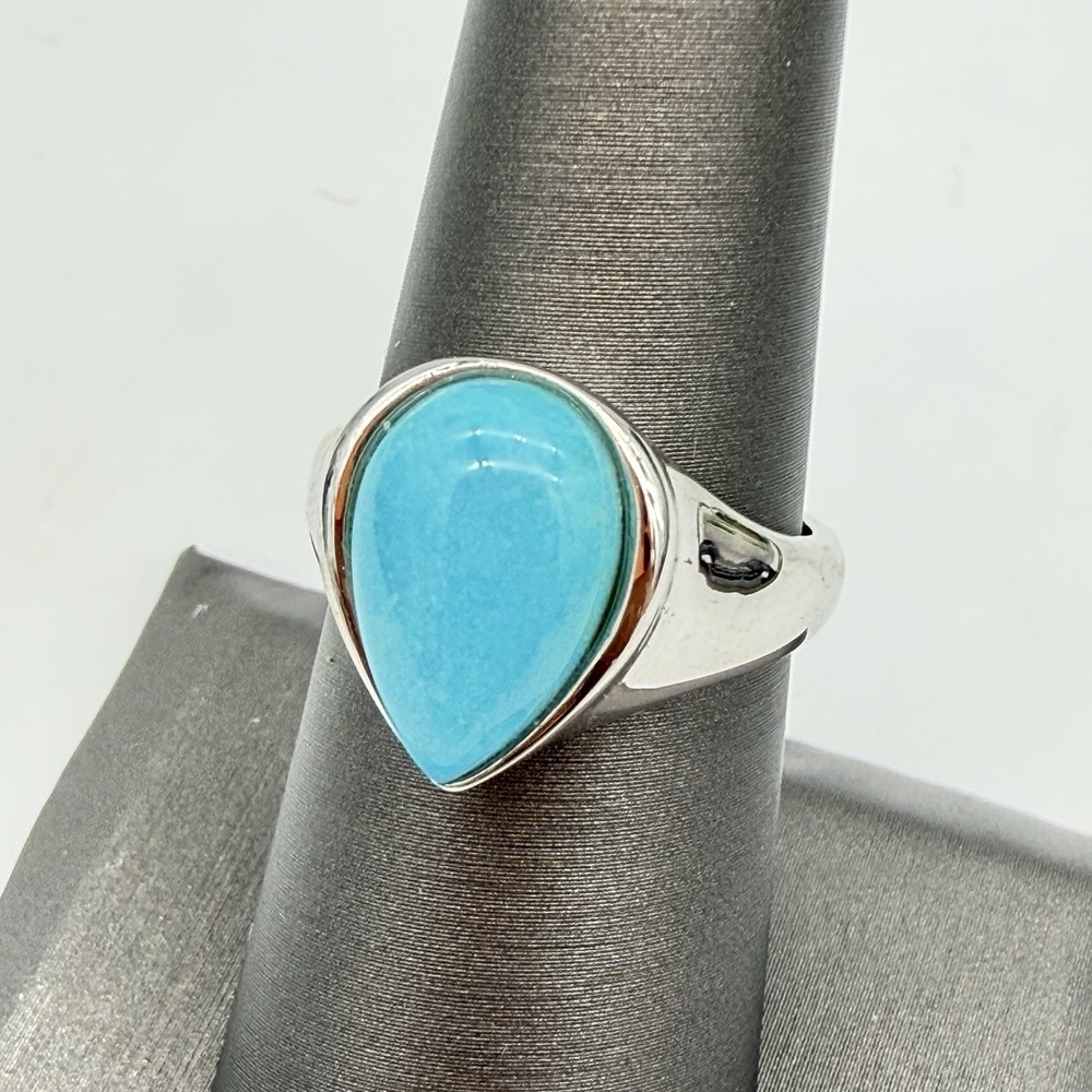 Vtg QVC Affinity Turquoise 925 Sterling Silver Ring Teardrop Modernist Sz7